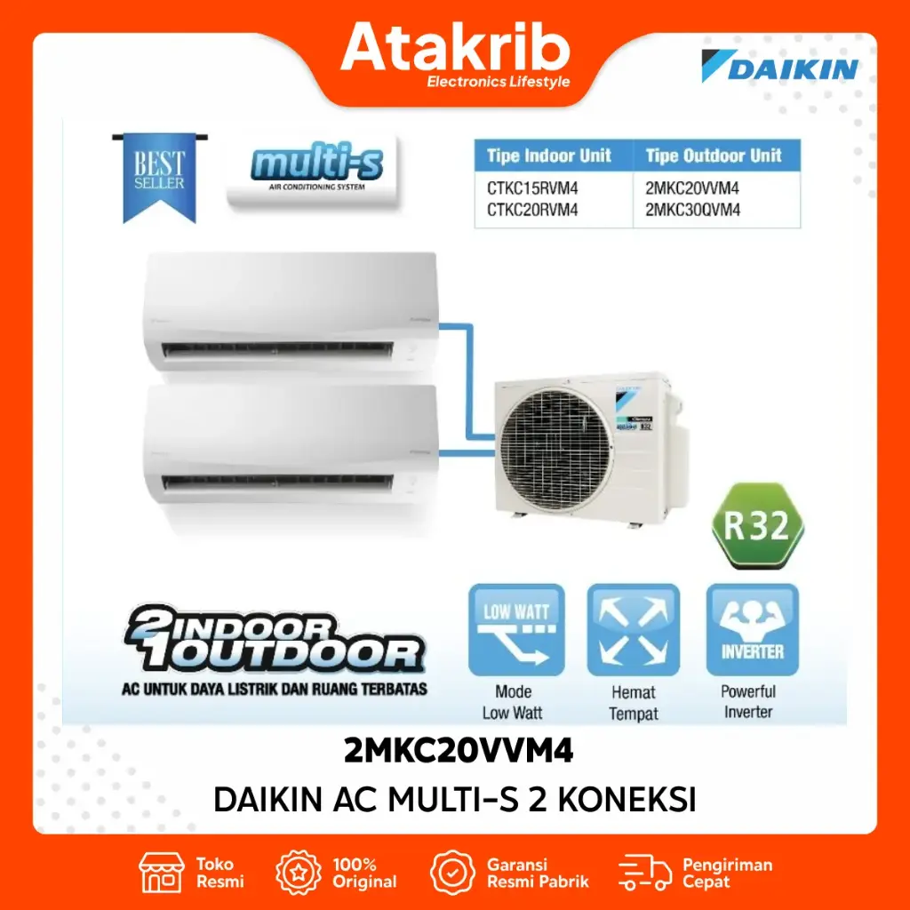 DAIKIN AC MULTI SPLIT 1PK 2MKC20VVM4(15+15) 