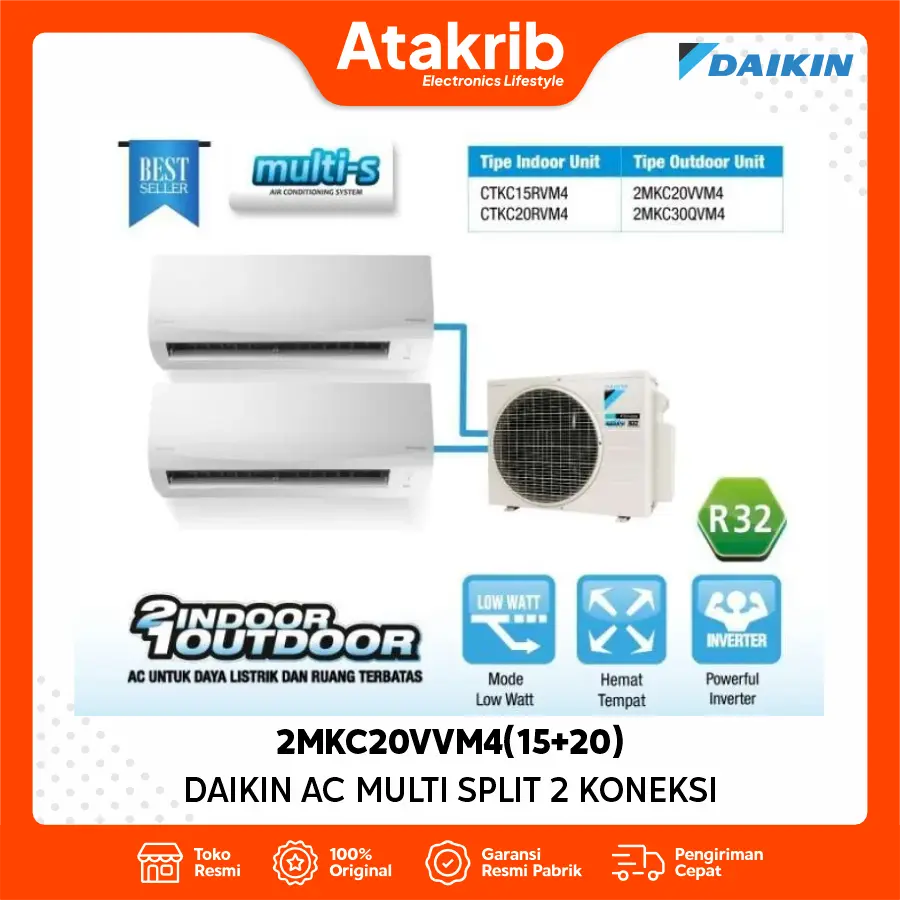 DAIKIN AC MULTI SPLIT 1PK 2MKC20VVM4(15+20) 