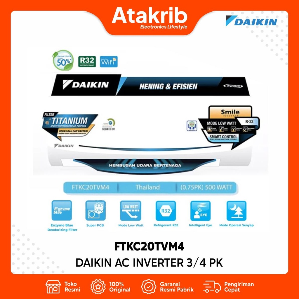DAIKIN AC INVERTER 3/4 PK FTKC20TVM4 