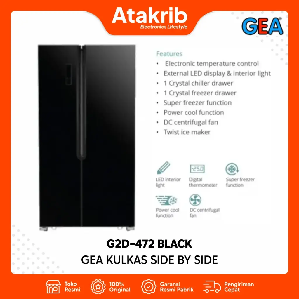 GEA KULKAS SIDE BY SIDE G2D-472 BLACK 