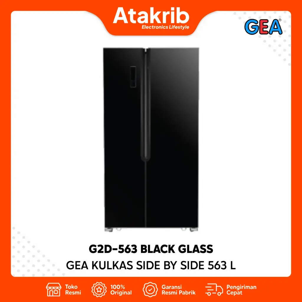 GEA KULKAS SIDE BY SIDE G2D-563 BLACK GLASS 
