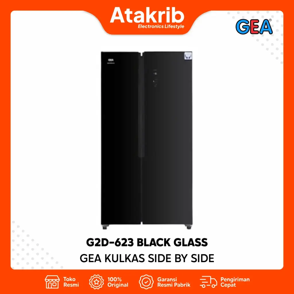 GEA KULKAS SIDE BY SIDE G2D-623 BLACK GLASS 