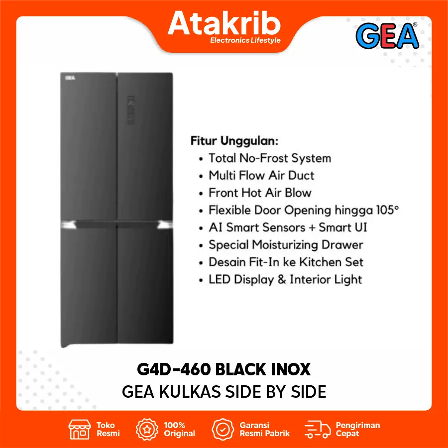 GEA KULKAS SIDE BY SIDE G4D-460 BLACK INOX 