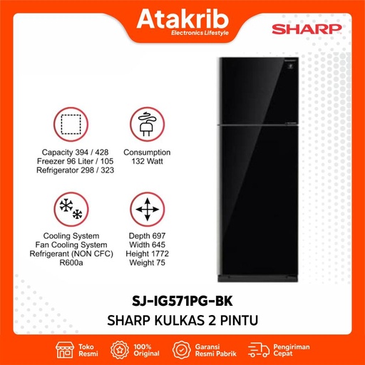 SHARP KULKAS 2 PINTU BIG SJ-IG571PG-BK 