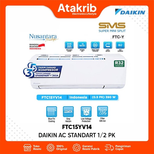 DAIKIN AC STANDART 1/2 PK FTC15YV14 
