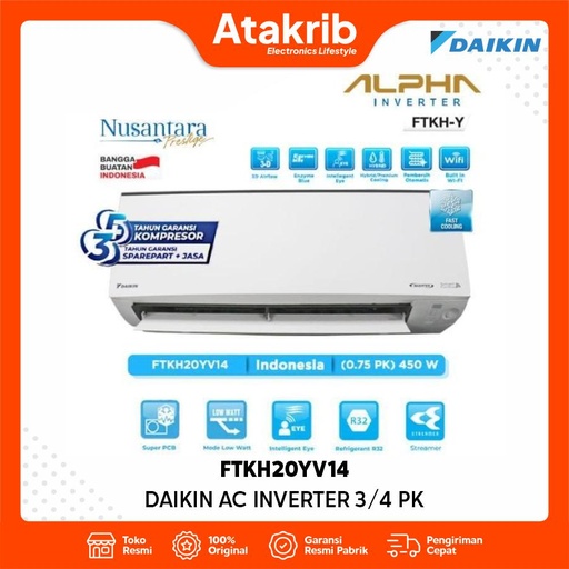 DAIKIN AC INVERTER 3/4 PK FTKH20YV14 