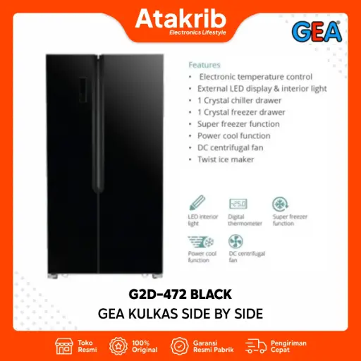 GEA KULKAS SIDE BY SIDE G2D-472 BLACK 