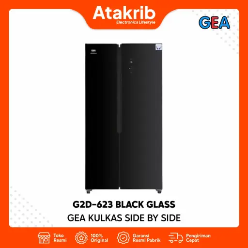 GEA KULKAS SIDE BY SIDE G2D-623 BLACK GLASS 