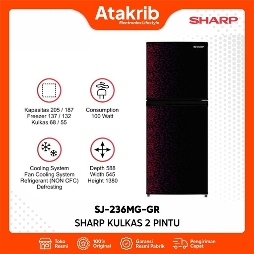 SHARP KULKAS 2 PINTU SMALL SJ-236MG-GR 